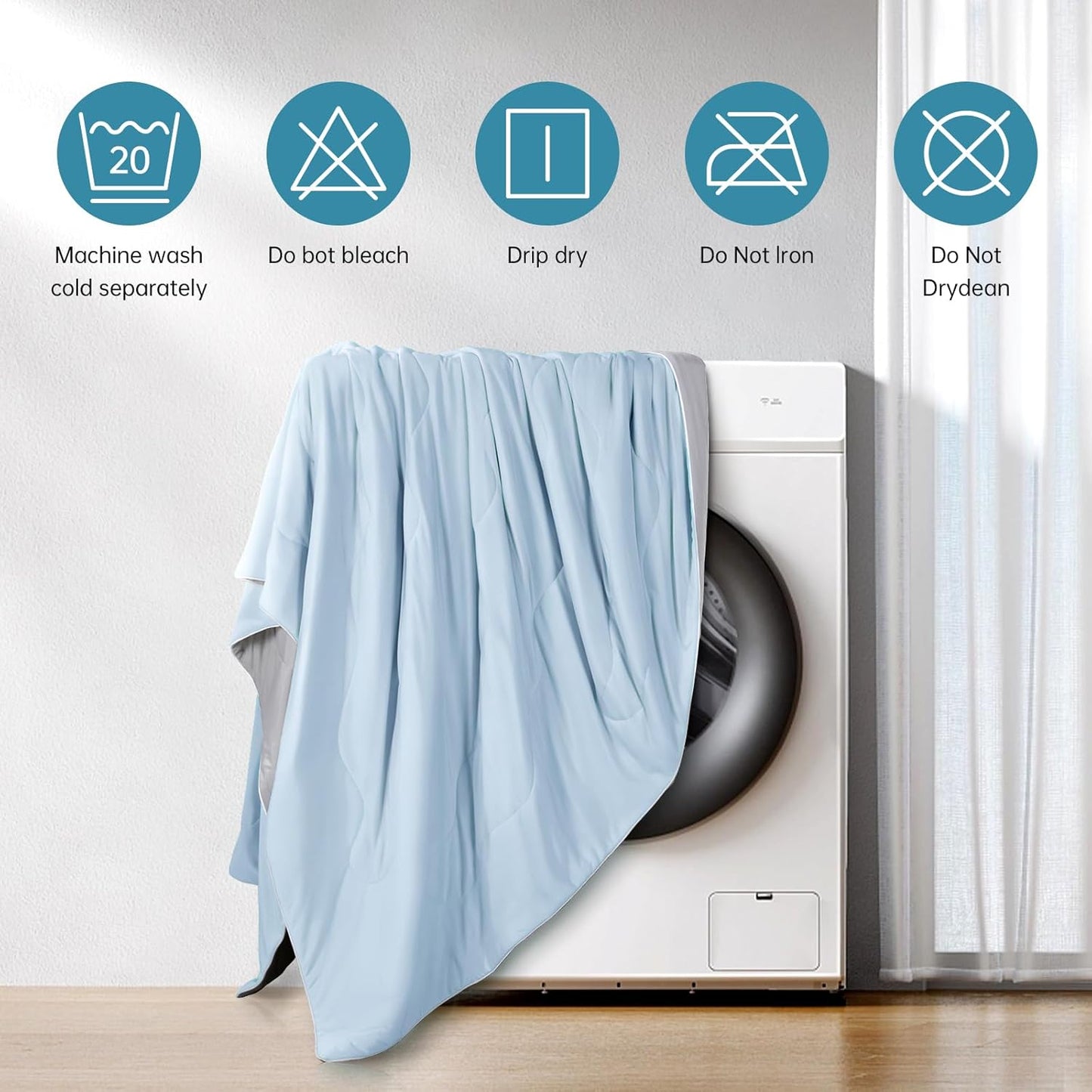 EASELAND Cooling Comforter Twin, Cold Touch Fabric Absorbs Body Heat, Double-Sided Cool Design Soft Fluffy Cooling Blanket for Night Sweats Hot Sleeper (Blue, Twin(68"X90"))