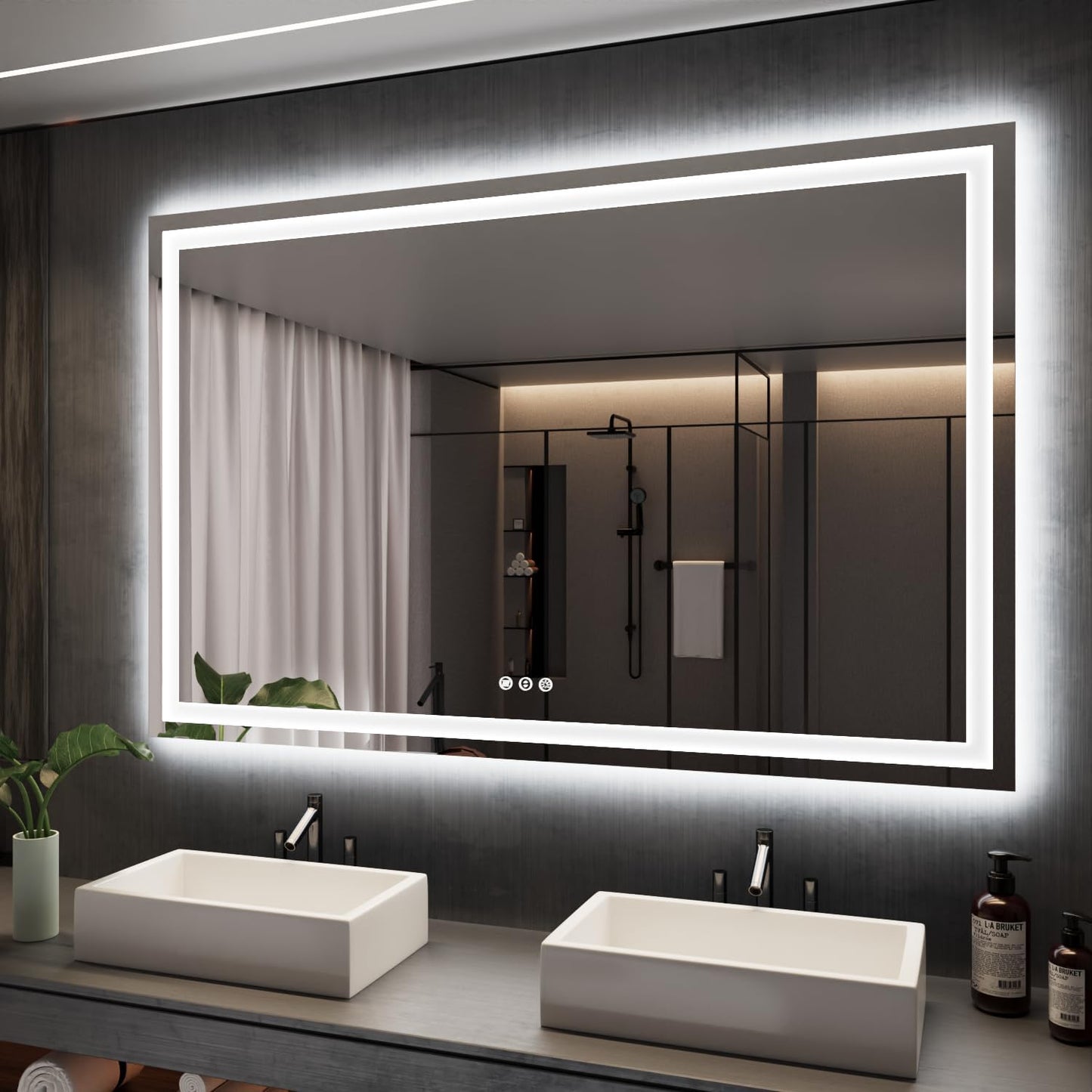 ISKM 66'' x 40'' LED Mirror for Bathroom Lighted Vanity Mirror for Wall Front Lights + Backlit LED Bathroom Mirror Anti-Fog Tempered Glass ETL Listed