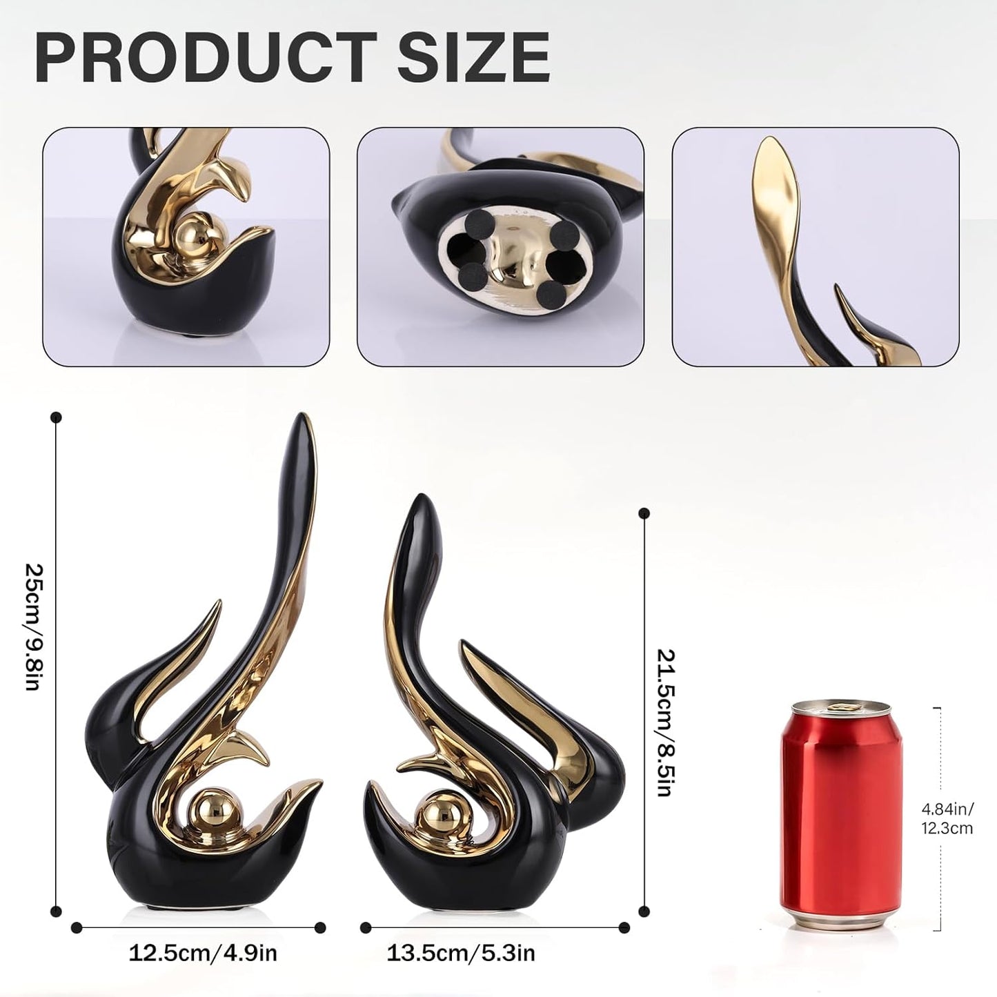 DOVDOV Black and Gold Decor, Ceramic Abstract Sculptures and Statues, Modern Art mid Century Decor Coffee Table Living Room Dining Room Table Bedroom Office Home Shelves Fireplace countertop Decor.