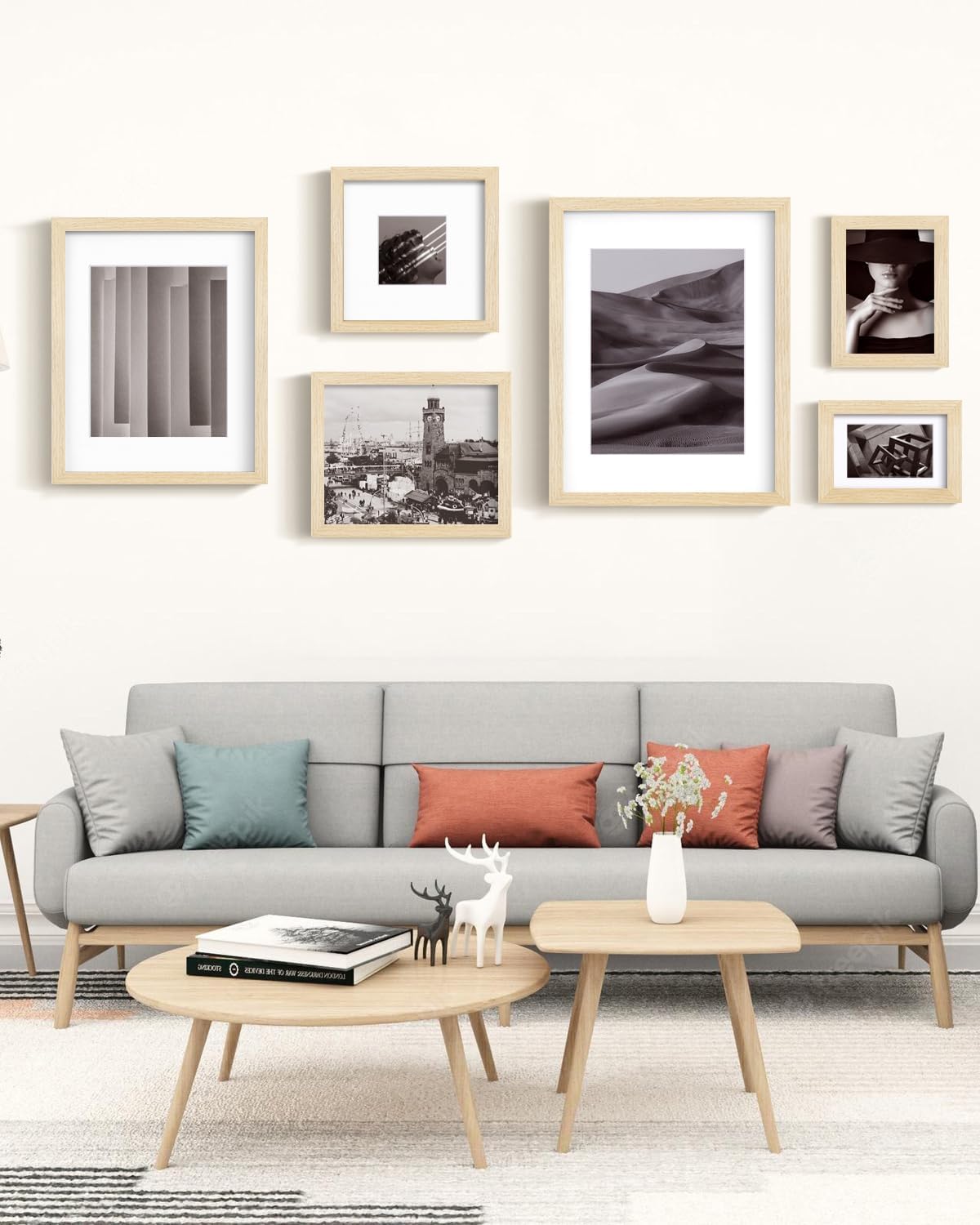 Egofine 12x16 Picture Frames Set of 4, Made of Solid Wood Covered by Plexiglass 9x12 and 11x14 with Mat or 12x16 without Mat, for Wall Mounting Photo Frame Oak Wood