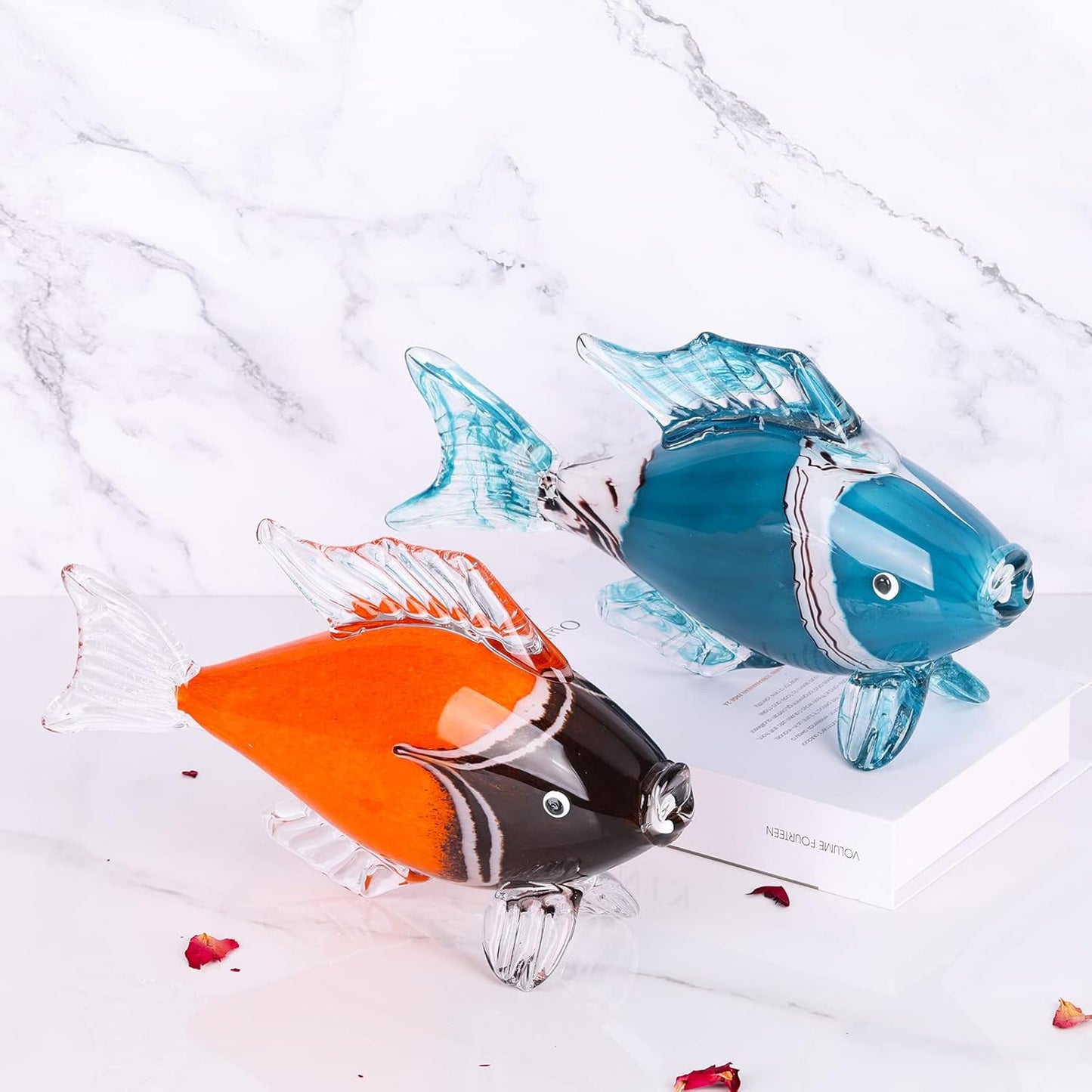 LCCCK Large Glass Fish Statue, Hand Blown Glass Sea Life Figurines, Coastal Decor for Home,Tropical Fish Ornaments Collectible Figurines, Coffee Table, Shelf, Office, Bathroom Decoration Nautical Art