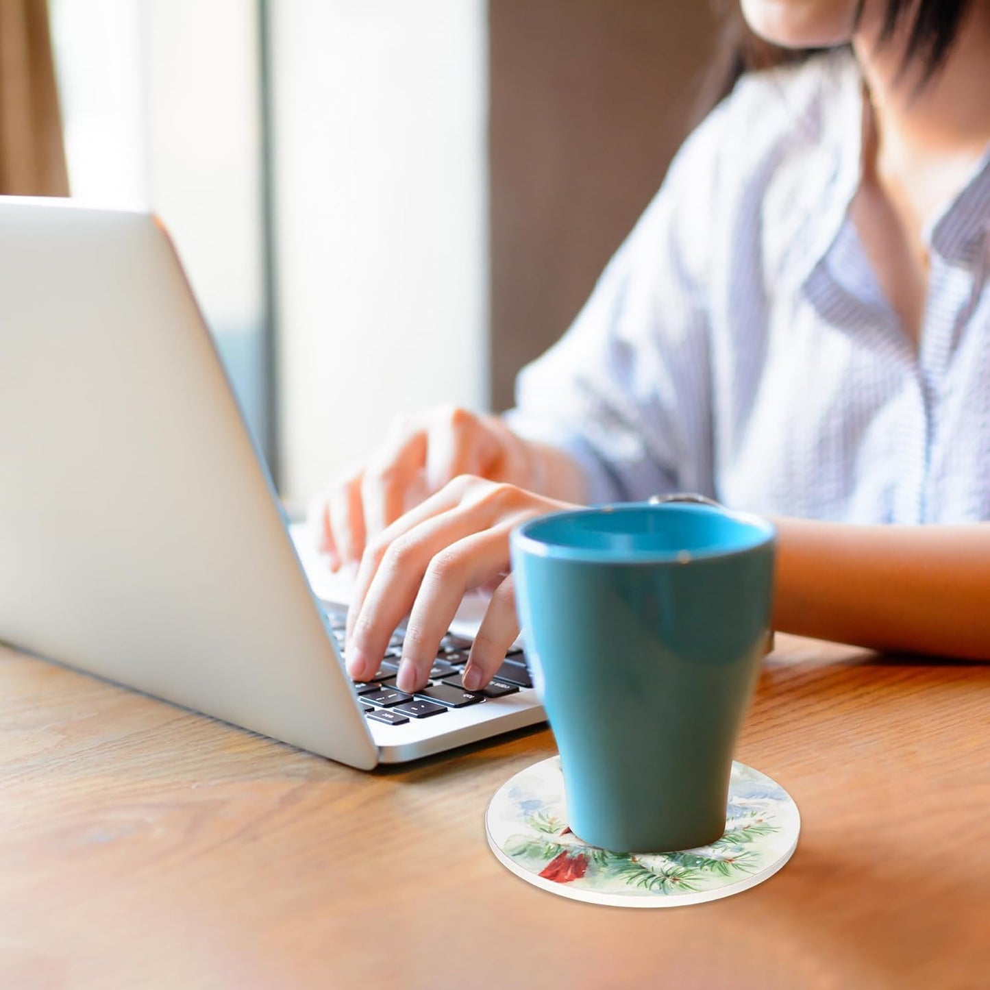 Coasters for Drinks Absorbent with Holder,Bird Cardinal Sets of 6 Durable Cup Coaster for Coffee Table Protection,Great Housewarming Birthday Gifts,Home Decor