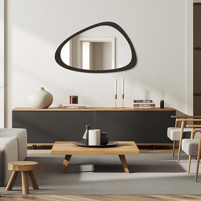 WallBeyond Asymmetrical Mirror, Irregular Wall Mirror, Wall Mirrors Decorative for Bedroom Living Room Entryway Hall, Wood Mirror for mid Century Modern Decor 30" H x 19" W, Black