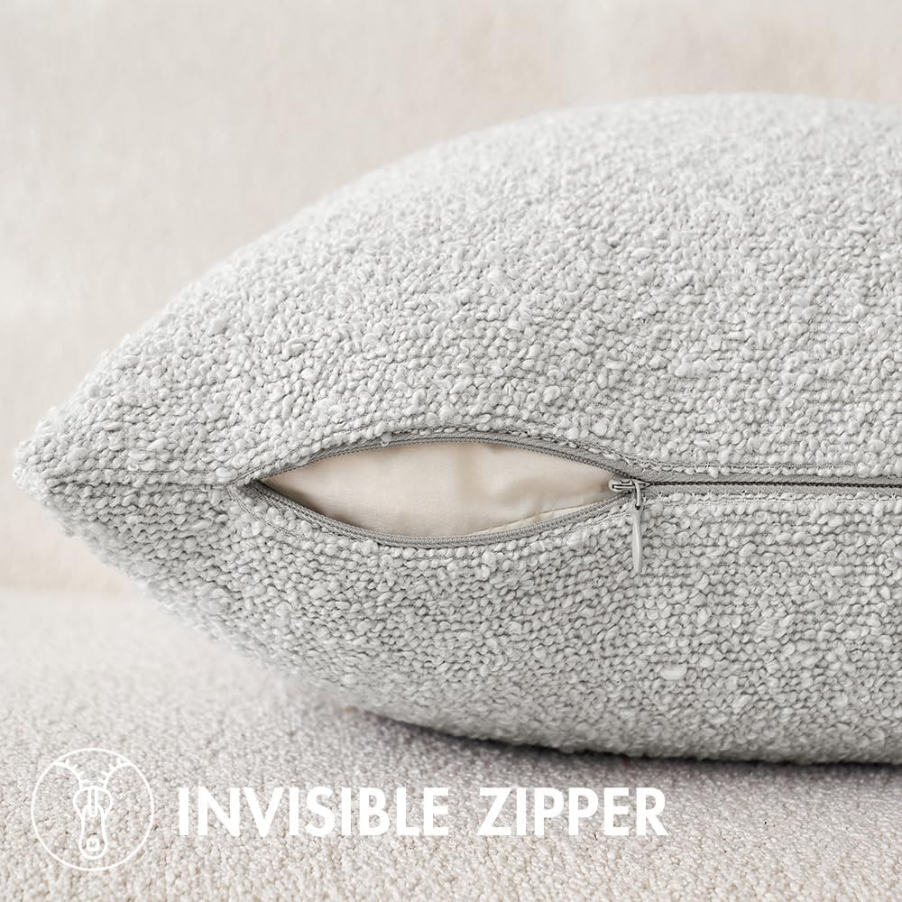 MIULEE 24x24 Decorative Euro Sham Throw Pillows for Bed Set of 2 Textured Boucle Neutral Winter Throw Pillow Covers Light Grey Accent Solid Couch Pillowcases Sofa Livingroom Home Decor