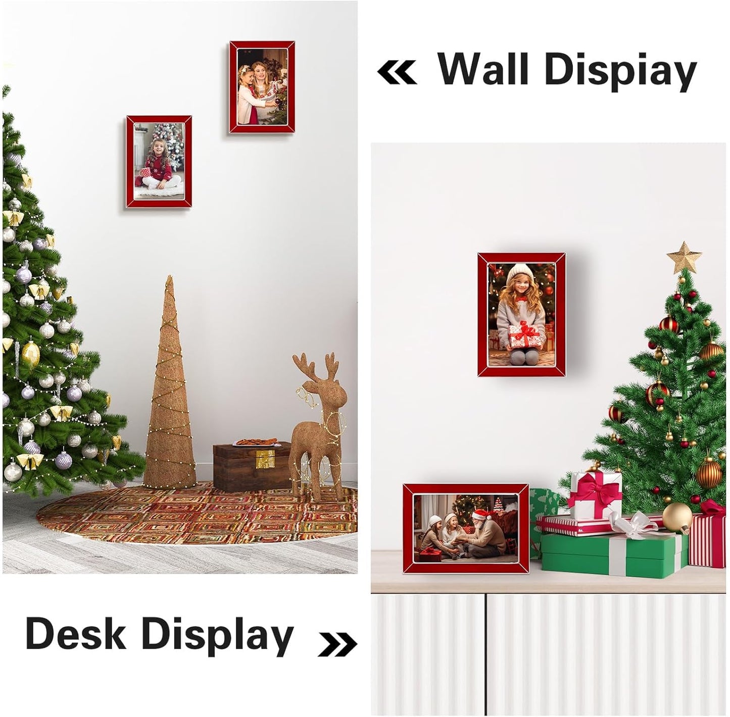 Frametory Enamel Picture Frame - 4x6 Silver Metal Edge Red Enamel Picture Frame With Easel and Velvet Back for Tabletop Display, Bookshelf, 4x6 Wall Decoration, Photo Frames, Picture Display-2 Set