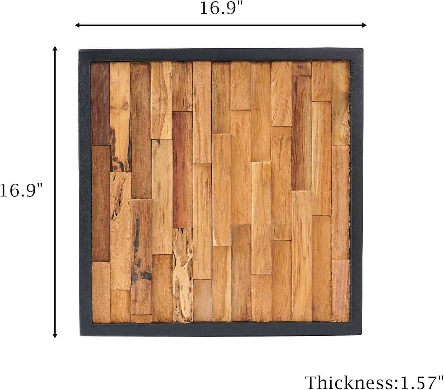 Greenage Teak Wood Wall Decor 16.9"x16.9" Farmhouse Slender Strip Pattern Rustic Natural Wood Wall Art Hanging Decoration Textured Wooden Frame Wall Panel for Home Living Room Bedroom