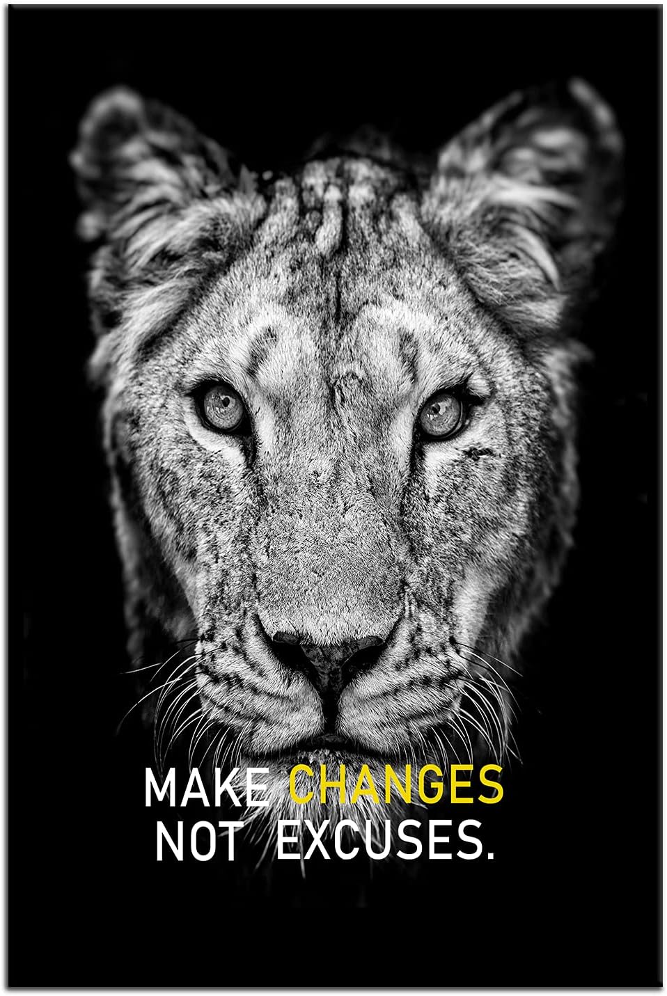 GoForArt Inspirational Canvas Wall Art, Famous Quote Prints Motivational Wall Decor, Black Make Changes Poster for Office Living Room, Animal Lion Bedroom Dining Room Artwork Home Decoration 12x18in