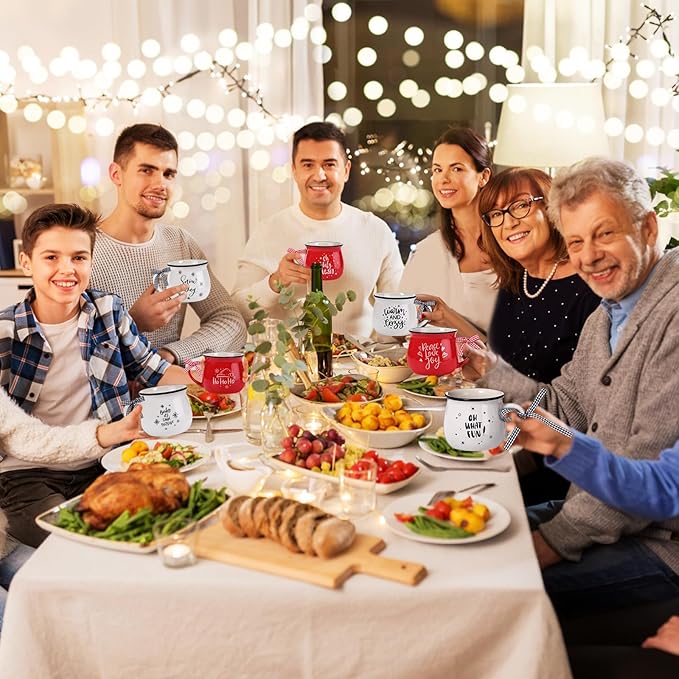 Zubebe Christmas Coffee Mugs Set of 12, 12 oz Hot Cocoa Ceramic Holiday Mugs Set for Mom, Woman, Family, Friend - Farmhouse Tiered Tray Decor, Coffee Bar Decor(Red, White)