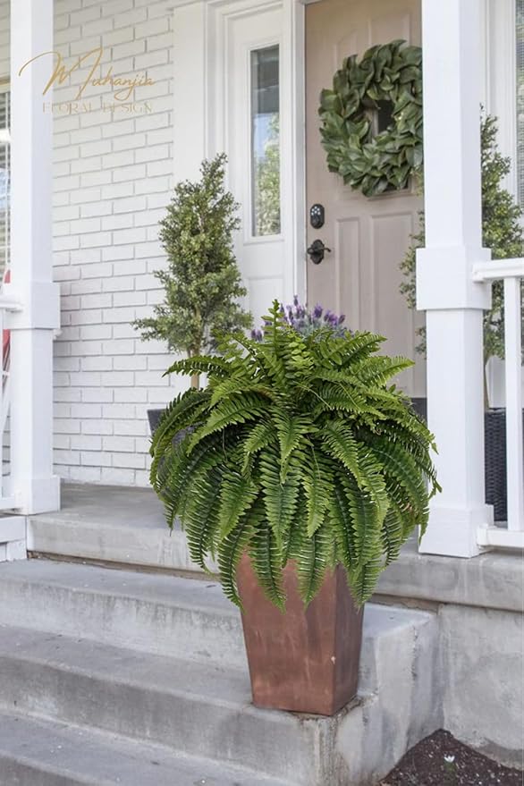 Silky Artificial Boston Fern Bush,48IN Fake Fern Large Hanging Plant That Look Real for Outdoors Home Decor,80Branches (Pack of 2)