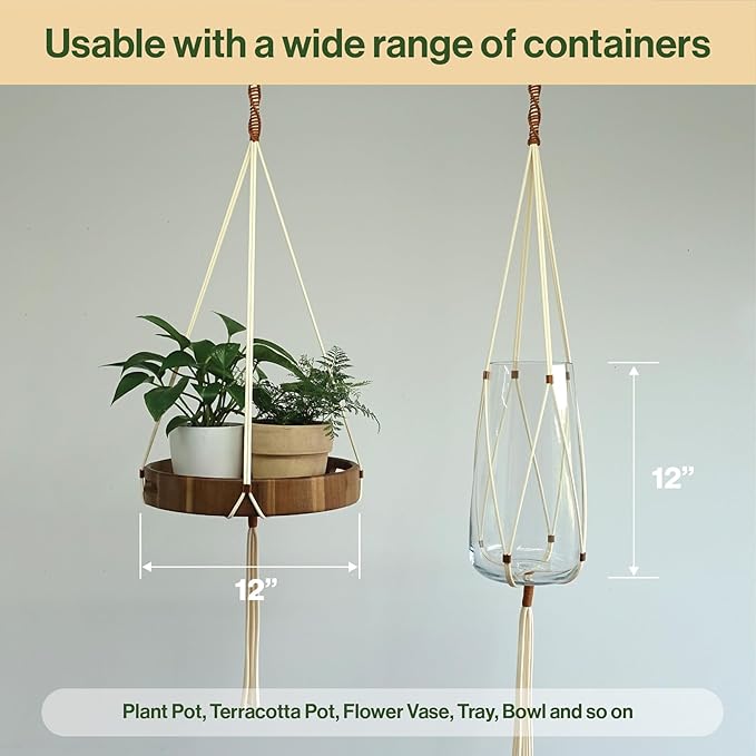 Macrame Plant Hanger Polyester Rope 42 Inch Outdoor Indoor Adjustable Hanging Planter for up to 10 Inch Plant Pot Modern Boho Home Decor (1, Ivory/Burnt Orange)