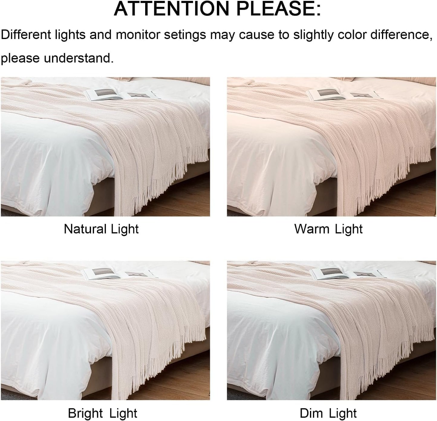 lifein Throw Blanket for Couch, Soft Boho Decor Bed Throw,Cozy Blue Chenille Knitted Small Farmhouse Lightweight Throw for Autumn(White,50 * 60")