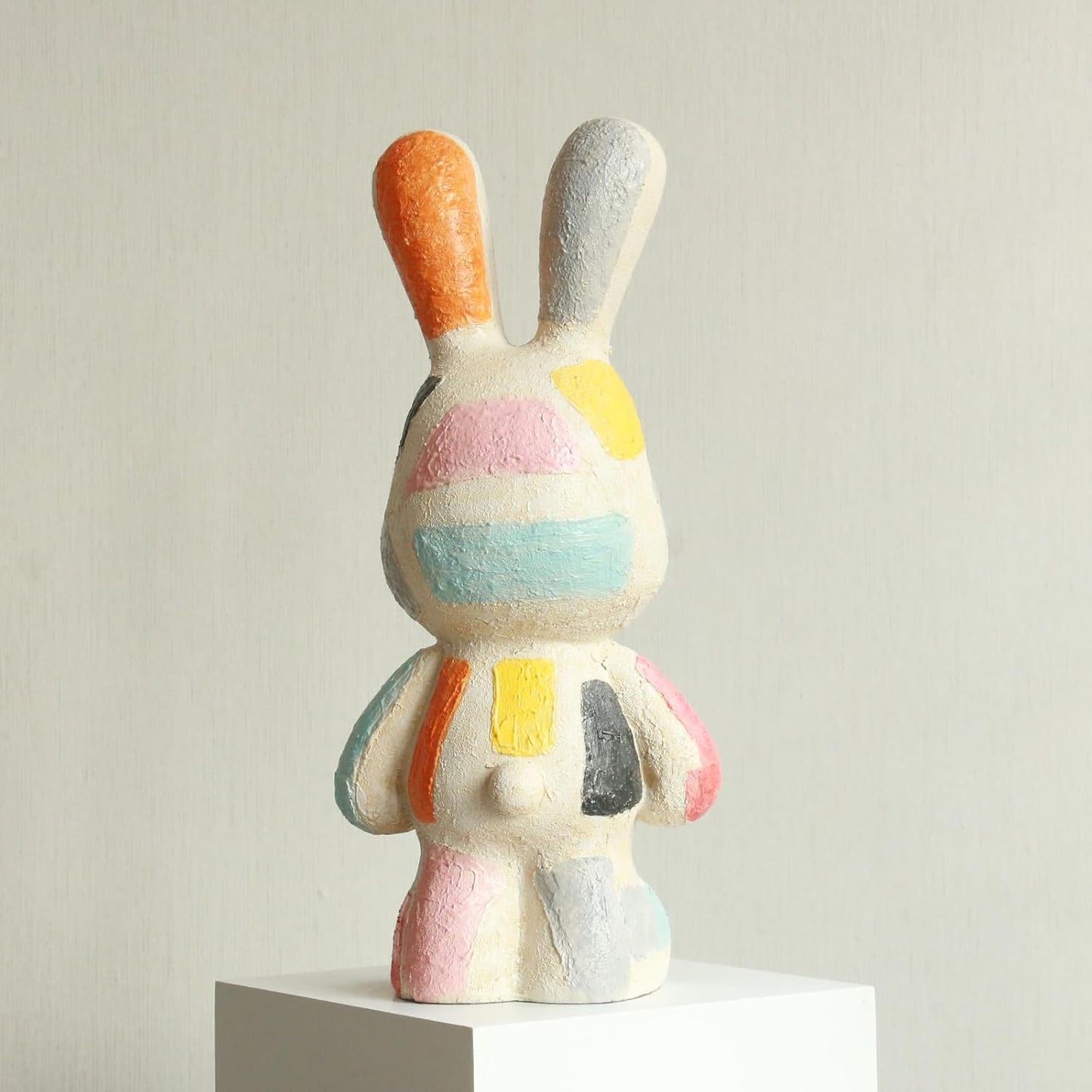 Lukitas Bunny Statue Decor, Colorful Artistic Rabbit Sculpture, Vibrant Faux Sandstone Decorative Ornament for Garden Patio Yard Living Room, Resin 14''