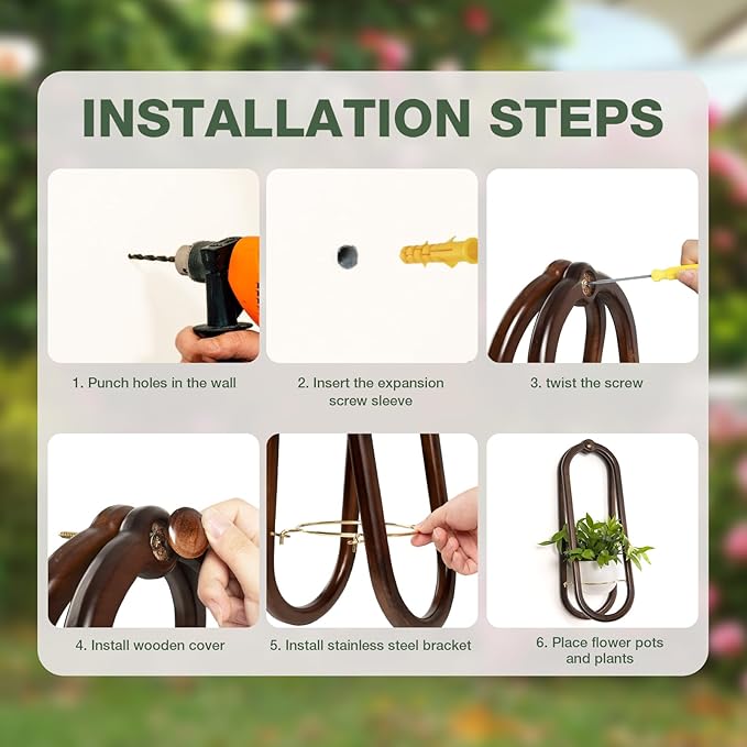 Wooden Wall Planters for Indoor with Ceramic Pot - Modern Hanging Plant stand Shelf for Indoor Plants, Wall Mounted Plant Holder for Living Room, Bedroom, Wall Decor - Walnut Color (Set of 1)