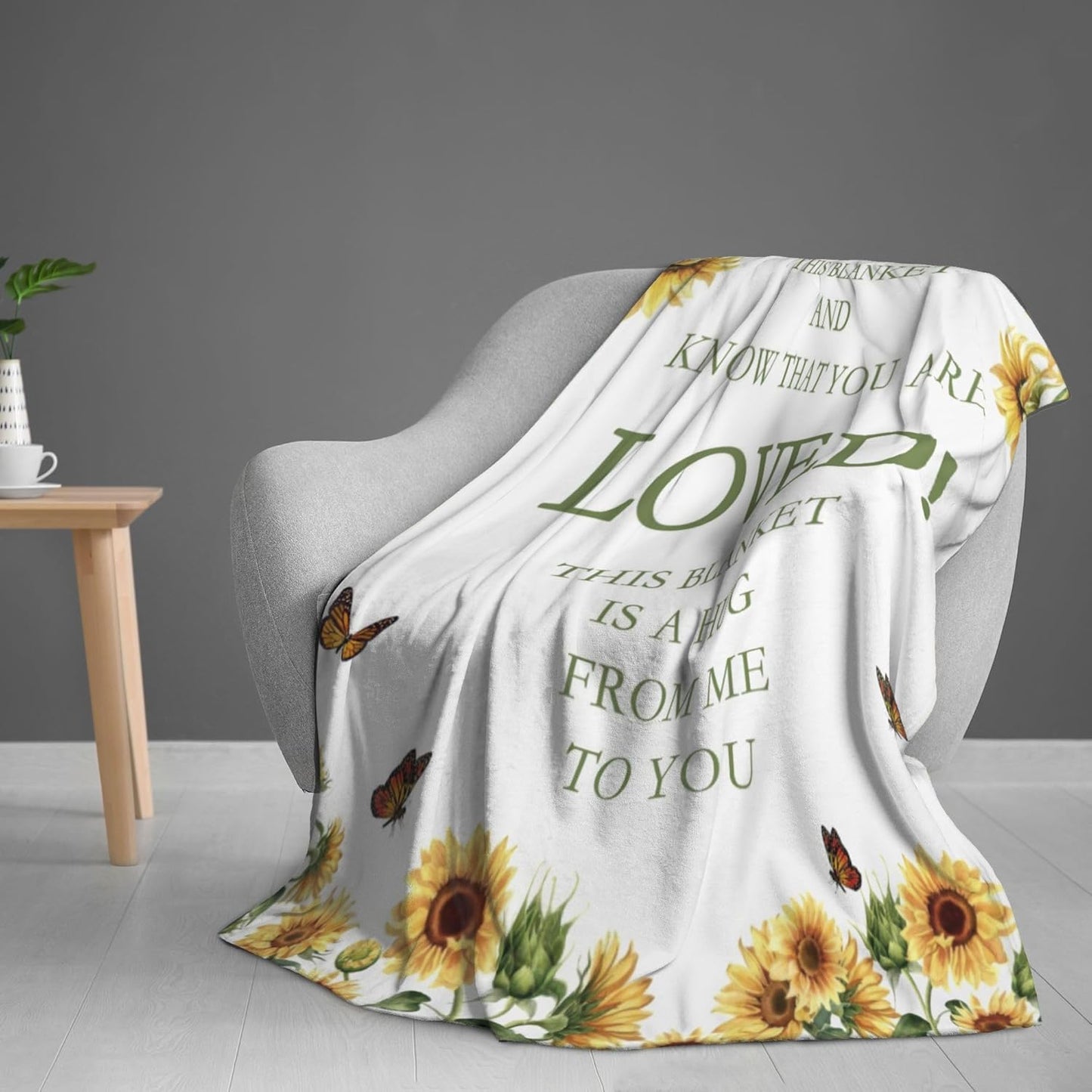 Healing Hug Throw Blanket, Sunflower Butterfly Fuzzy Blanket, Ultra Soft Cozy Flannel Throw Blankets Lightweight Fleece Blankets for Bed Couch Sofa 60"×80"