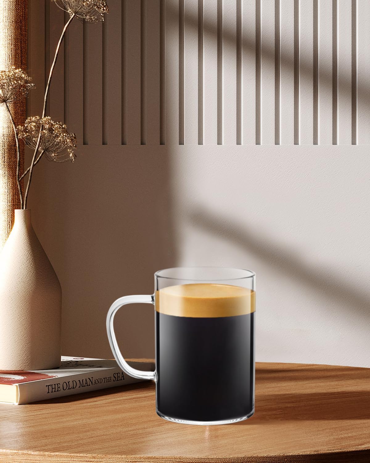 LUXU Glass Coffee Mugs 16 oz,Set of 4 Large Glass Coffee Cups Clear Tea Cups,Iced Coffee Glasses,Lead-Free Drinking Glasses for Water,Cappuccino,Latte,Cereal,Yogurt,Milk-Flat Bottomed Design