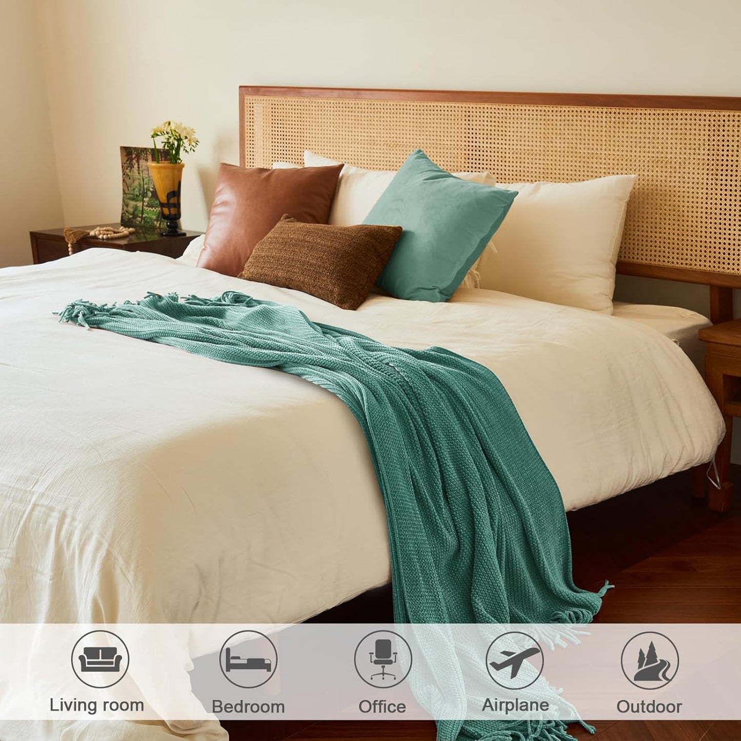 lifein Throw Blanket for Couch, Soft Boho Decor Bed Throw,Cozy Blue Chenille Knitted Small Farmhouse Lightweight Throw (Aqua,50 * 60")