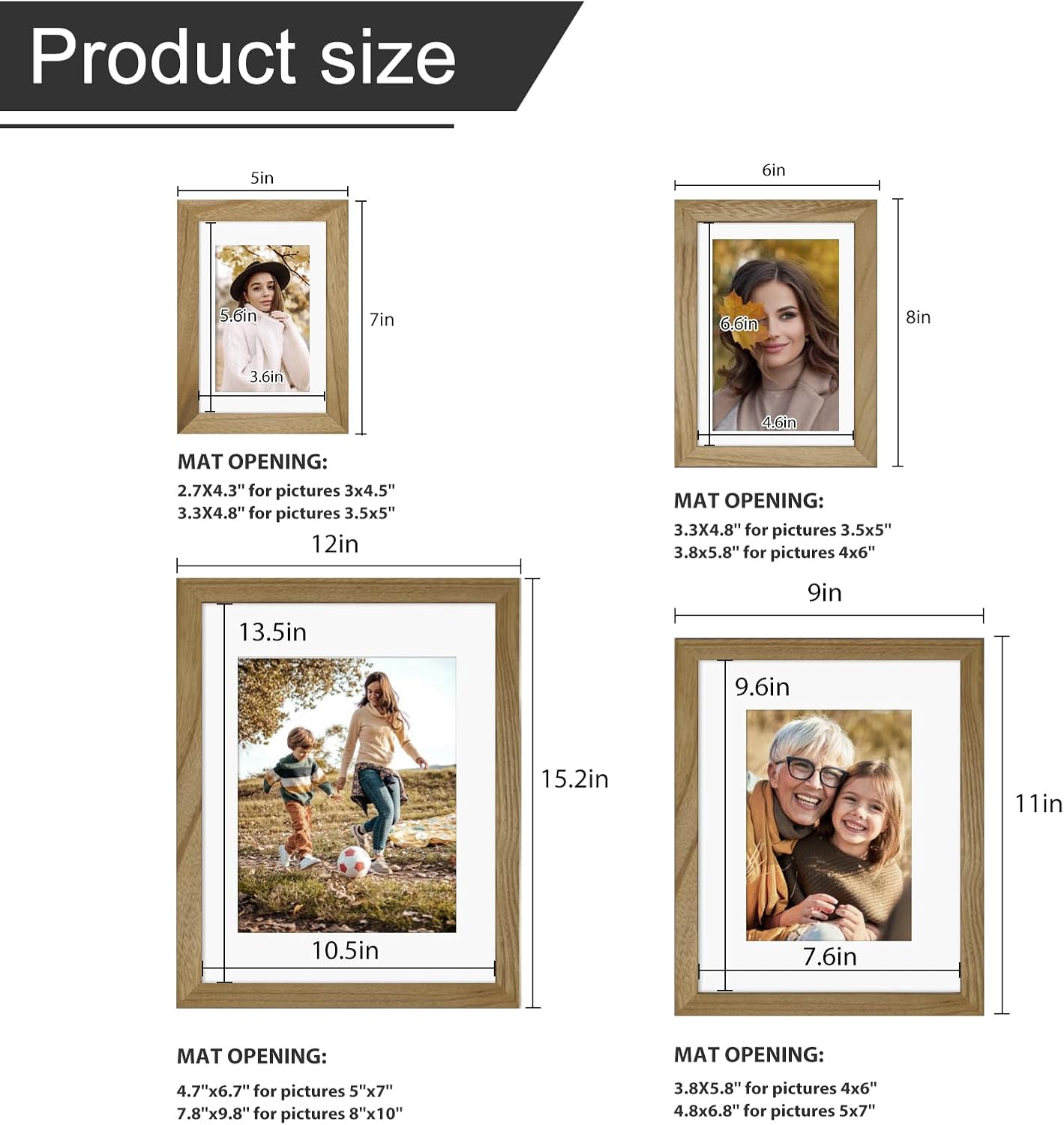 Egofine Picture Frame Set 12 Pack, Picture Frames Collage Wall Decor with Two 11x14, Two 8x10, Four 5x7, Four 4x6 for Wall and Tabletop, Made of Solid Wood, Covered by Plexiglass, Carbonized Brown