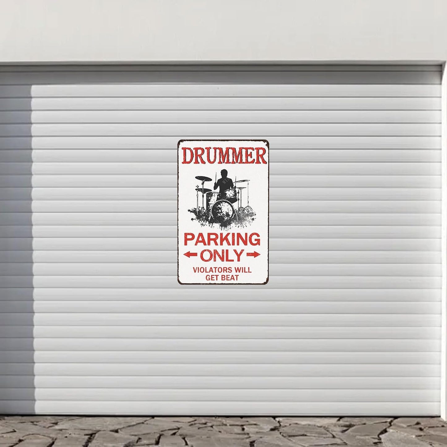Drummer Parking Only Violators Will Get Beat Tin Sign Drummer Sign for Men Vintage Wall Decor for Men Cave Garage Bar 12×8 Inch