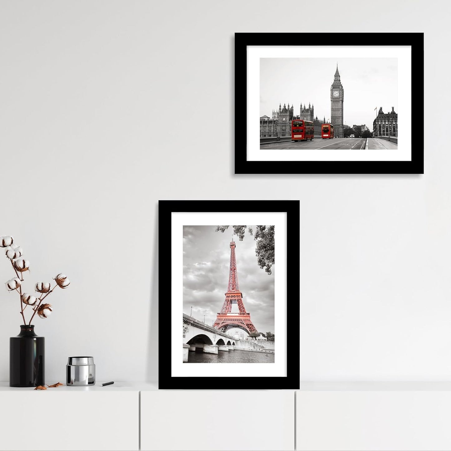 iRahmen 10x14 Picture Frame Set of 2 with Tempered Glass, Black Wood Photo Frames Display 8x12 Picture with Mat or 10 x 14 Without Mat for Horizontal or Vertical Wall Mounting