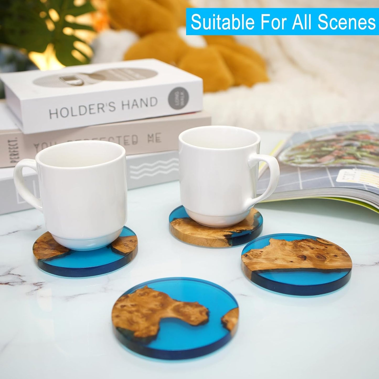 Drink Coaster Set, Wooden Bar Coasters, Resin Coaster for Coffee Table, Tabletop Decorative Artwork, Unique, Handmade & Aesthetically Pleasing for Home, Office, Bar Decor,Coasters Set of 4