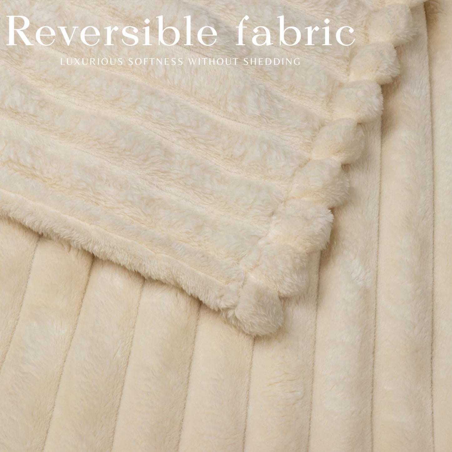 Daniks Fleece Throw Blanket for Bed and Sofa, 60x80, 330 GSM – 3D Ribbed Jacquard, Plush and Lightweight, Beige