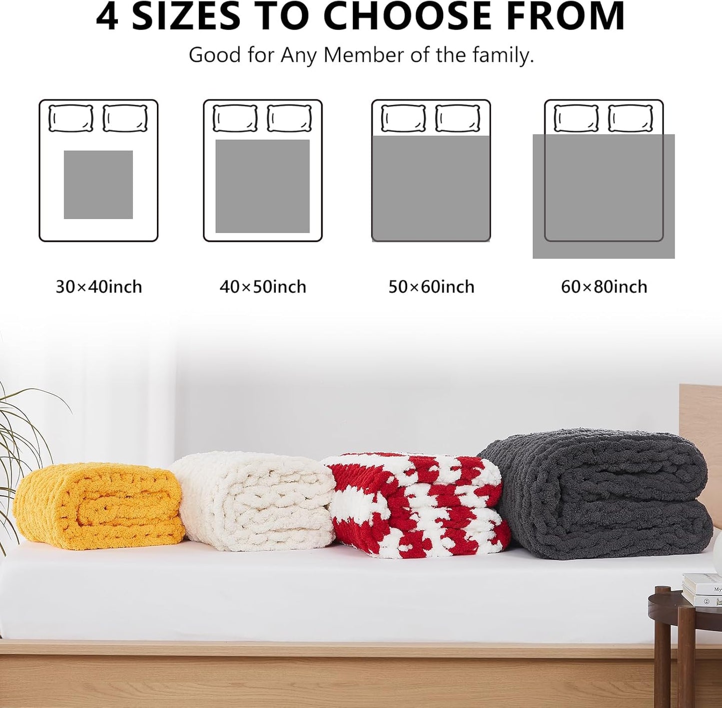 L'AGRATY Chunky Knit Blanket Throw - Soft Chunky Throw Blankets 30x40: 100% Hand Kintted Chenile Crochet Blanket Large Cable Knit Blankets - Rope Knot Throw for Couch Home Decor(Red)