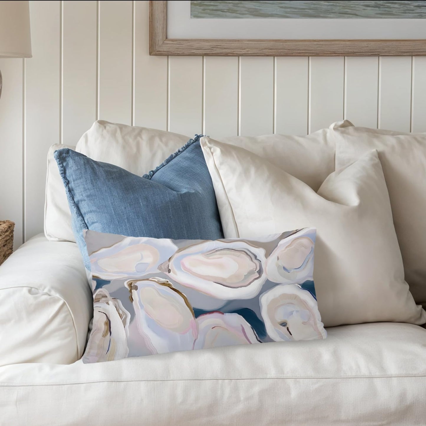 Coastal Beach Room Decor 12x20 Pillow Cover, Ocean Coastal Beachy Oyster Decorative Lumbar Pillow Covers for Bedroom Living Room Home Sofa Couch