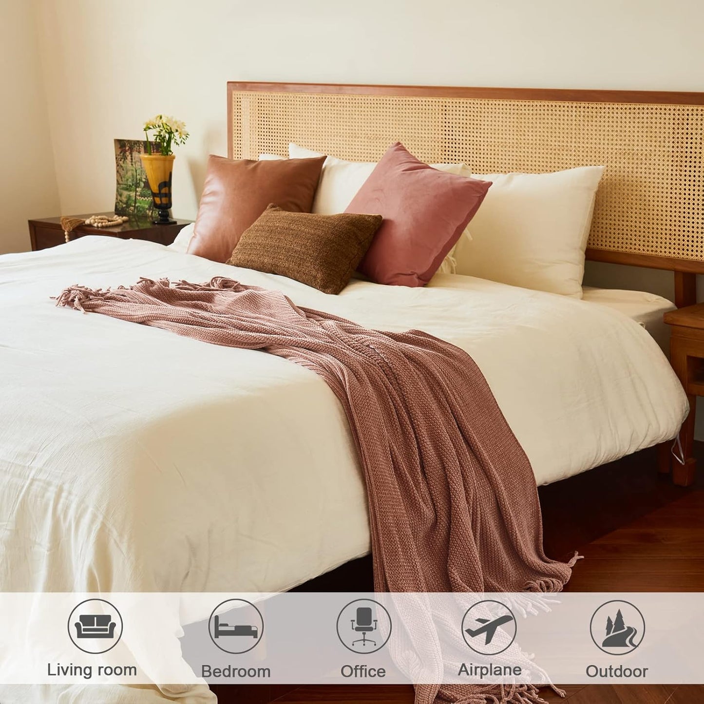 lifein Pink Throw Blanket for Couch, Soft Boho Decor Bed Throw,Cozy Chenille Knitted Small Farmhouse Lightweight Throw (Pink,50 * 60")