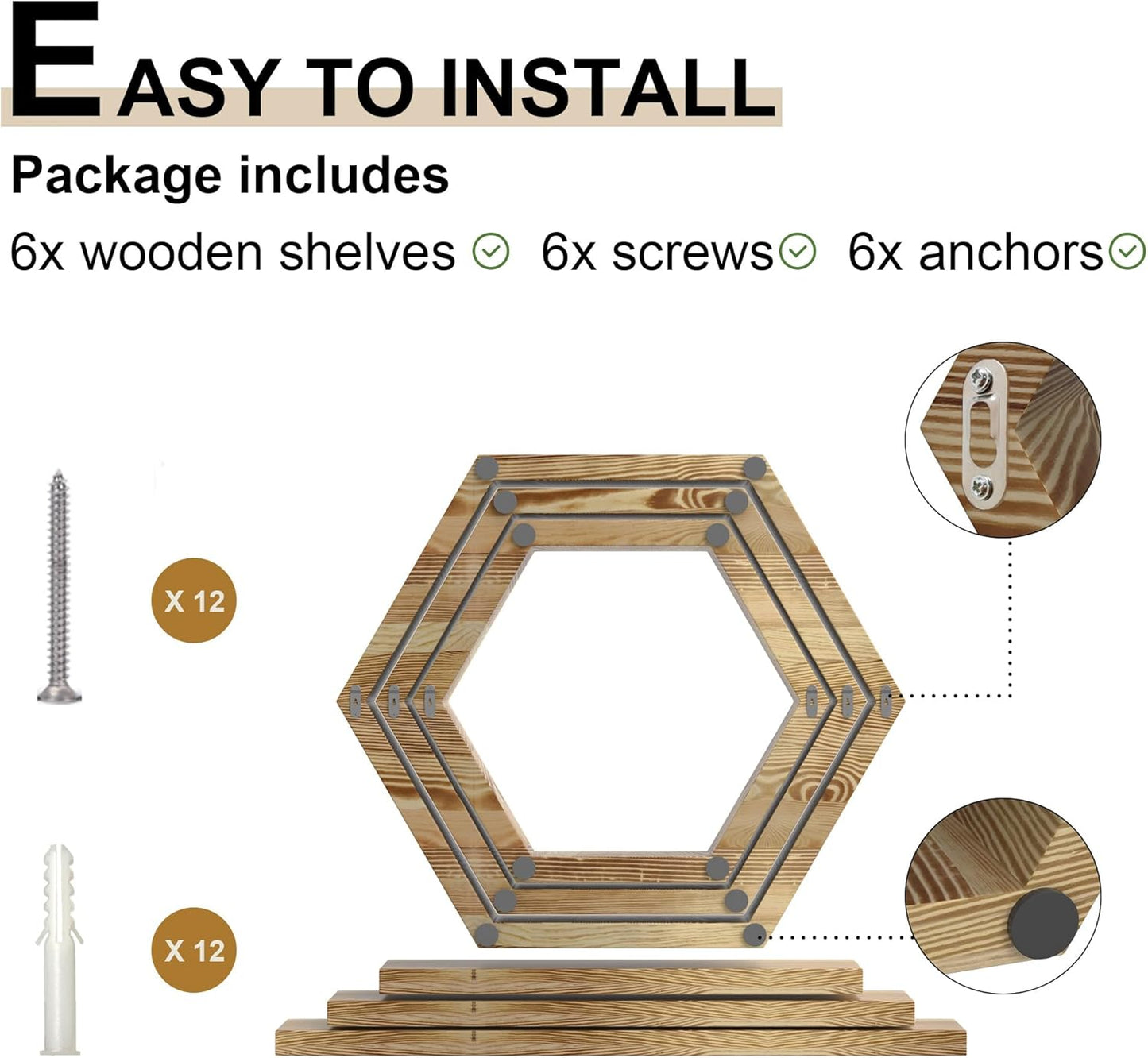 Hexagon Floating Geometric Honeycomb Shelves - Hexagon Floating Shelves Wall Mounted, Honeycomb Wall Shelves Set of 6, Geometric Floating Shelves for Home Decor, Lightly Color