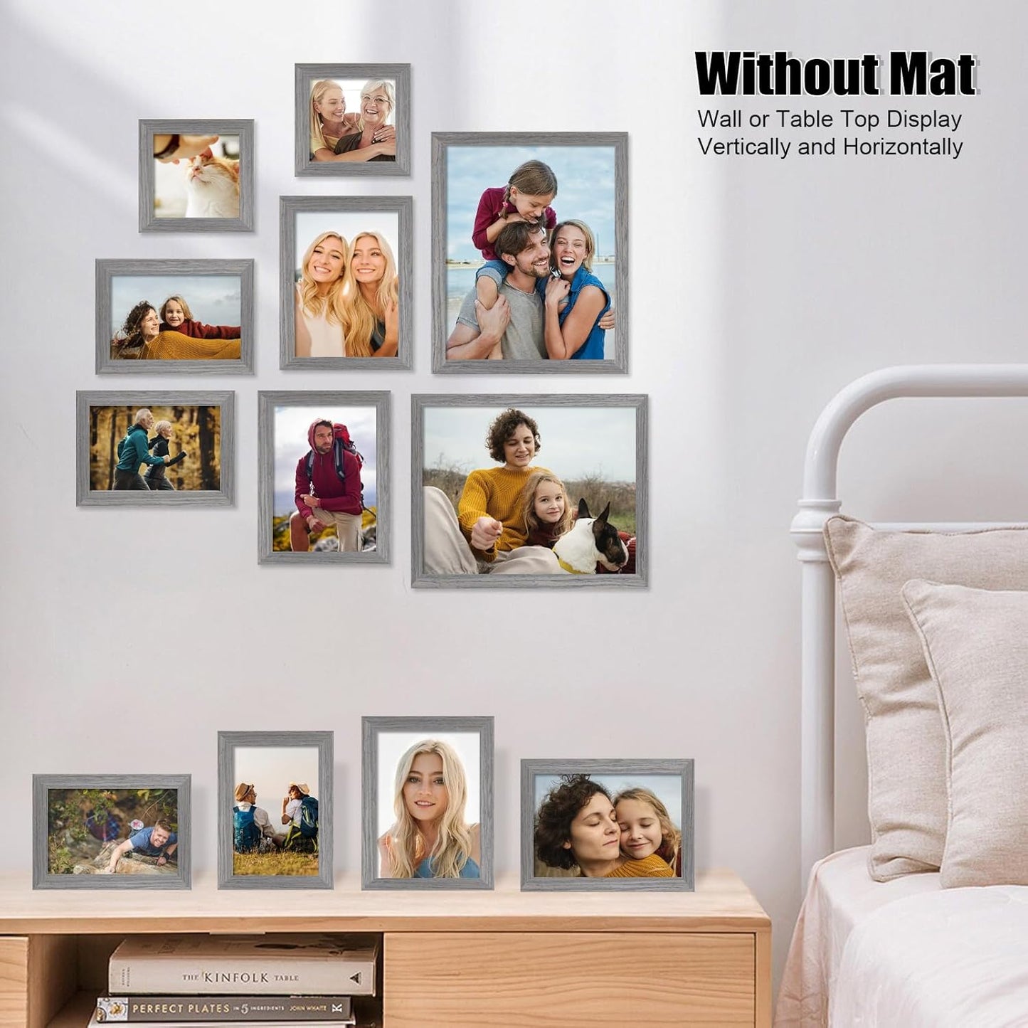 Egofine Picture Frame Set 12 Pack, Picture Frames Collage Wall Decor with Two 8x10, Four 5x7, Four 4x6, Two 4x4, Photo Frames for Wall and Tabletop, Made of Solid Wood, Covered by Plexiglass, Oak Grey