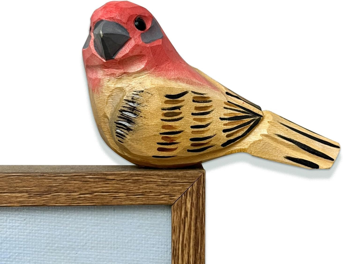 Hand Carved Bird Figurines, Hand-Painted Sculpted Wooden Birds, Wood Bird Sculptures for Home Decoration, Hand Crafted Life Like Bird Statues, Ideal Gifts for Bird Lovers (House Finch)