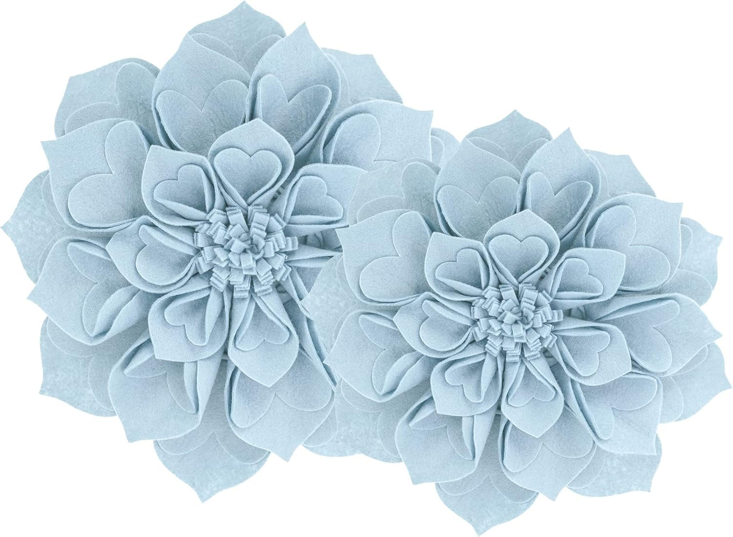 Fennco Styles Handmade 3D Heart-Shaped Petals Flower Decorative Throw Pillow Cover Only - 13" Round Aqua Floral Pillow Case for Couch, Home Décor and Holiday, Housewarming Gift