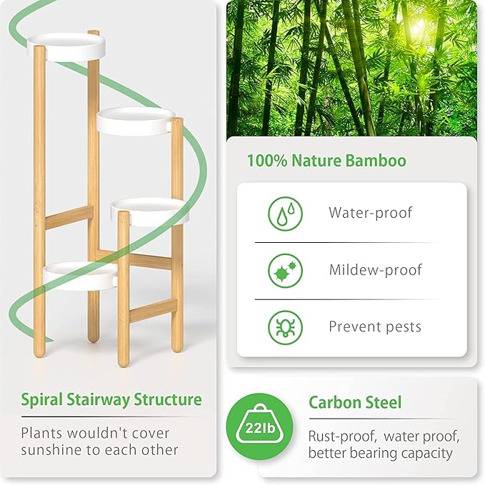 Wisuce Bamboo Plant Stands Indoor, 4 Tiered Tall Corner Plant Stand Holder Multiple Shelf Flower Tables for Garden Indoor Home (4 Tier -2)