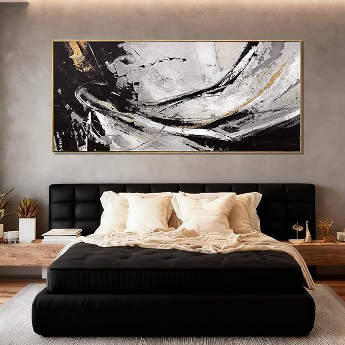 XIANSHOU Black and White Wood Wall Decor Abstract Photo Prints Contemporary Wall Art 32"x70" Large Pictures for Living Room Art for Office