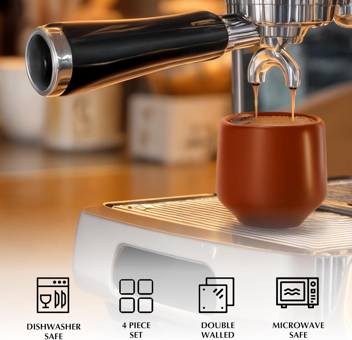 MIAMIO - Espresso Cups Set of 4 (3 oz) / Espresso Cup, Ceramic Espresso Cups, Handleless Mug, Japanese Tea Cups - Luxe Collection (Beige Pastel)