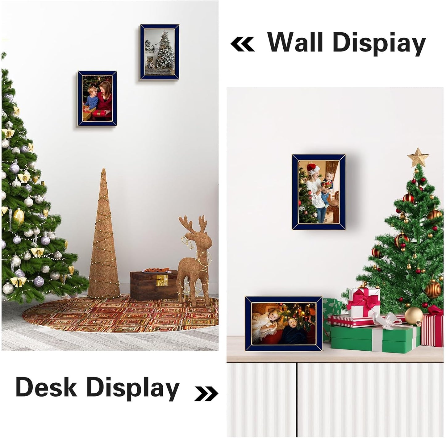 Frametory Enamel Picture Frame - 4x6 Gold Metal Edge Navy Blue Enamel Picture Frame With Easel and Velvet Back for Tabletop Display, Bookshelf, 4x6 Wall Decor, Photo Frames, Picture Display-2 Set