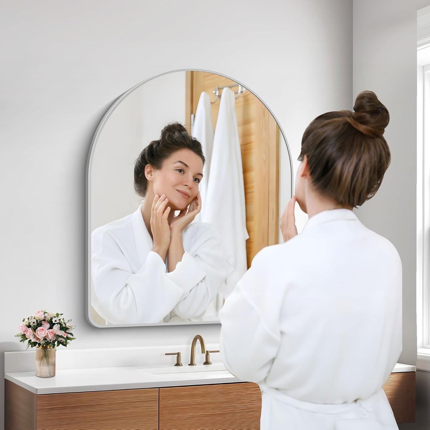 FORBATH Arched Bathroom Mirror 30x36 Inch, Arch Wall Mirror with Silver Aluminum Frame, Arched Mirror for Dresser, Fireplace,Entryway,Home Decor,Hanging or Leaning Against Wall