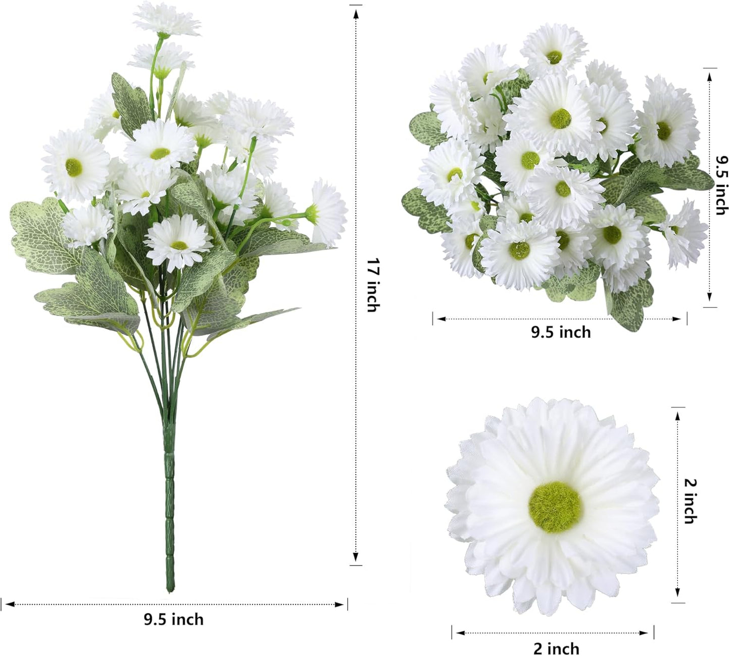 HyeFlora Dahlia Artificial Fall Flowers for Outdoors Autumn Decoration, 6 Bundles Fake Mums White Faux Flowers Plants Realistic UV Resistant Silk Flowers for Outside Planter Front Door Yard Garden