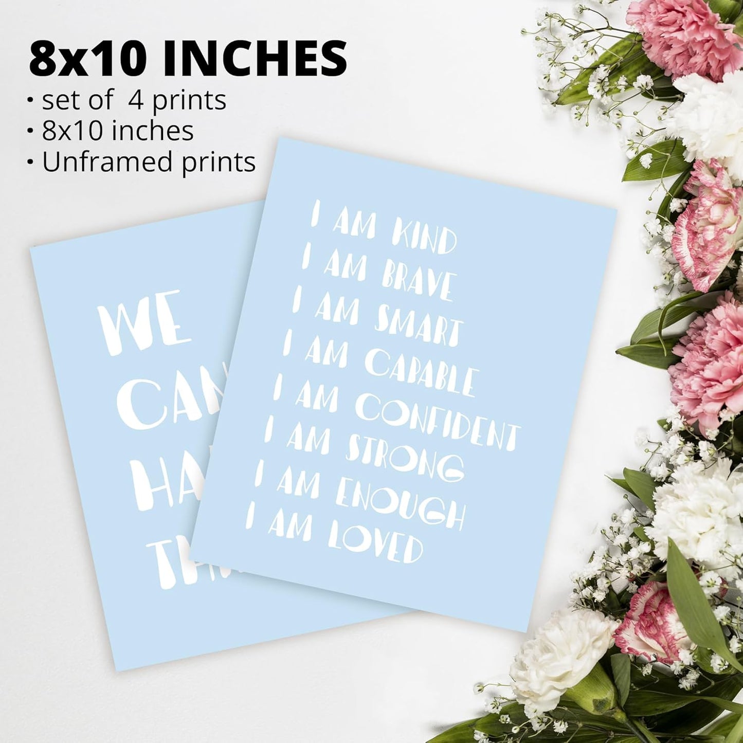 I am Kind Brave Smart Affirmations Blue Sun Sunshine Hearts Poster Prints for Girls Kids Room Playroom Decor,Girl Nursery Decorations Prints Wall Art Unframed 4pcs 8x10inches,Girls Kids Gifts
