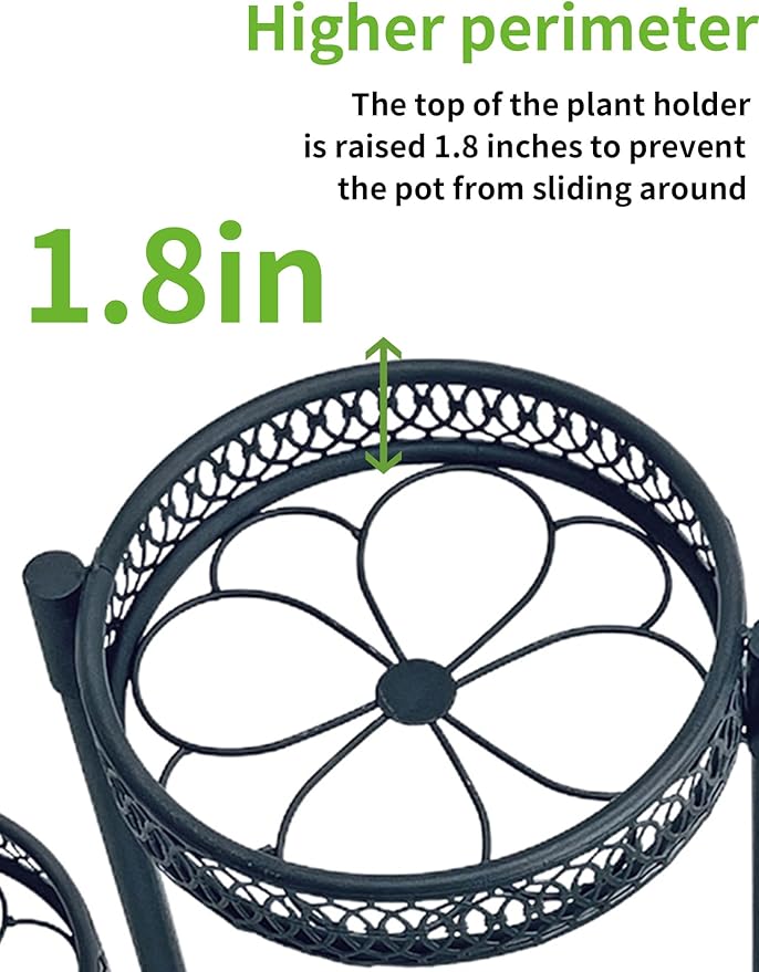 Plant Stand Indoor Outdoor, 5 Tier Corner Metal Flower Display Holder Stand, Folding Tall Plant Rack for Patio Balcony Porch Garden Living Room House, Heavy Duty Wrought Iron Plant Shelf - BlackFlower