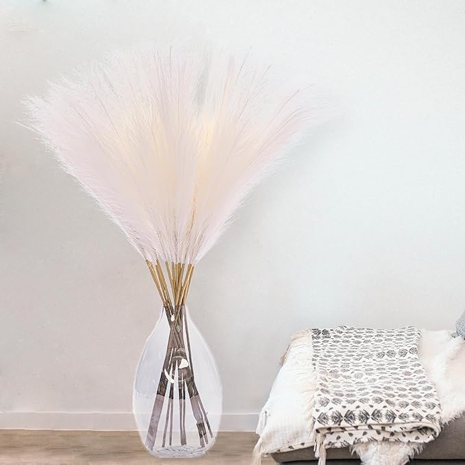 38" 10 Stems White Pampas Grass Tall Decor - Faux Pampas Grass Decor Tall for Floor Vase Boho Home Wedding Mothers Day Decoration