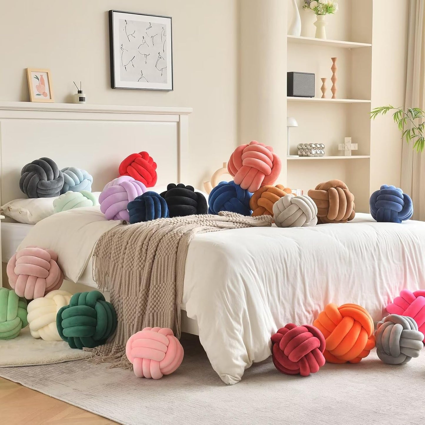 Decorative Throw Knot Pillow Ball for Home Chair Sofa Aesthetic Round Velvet Knotted Pillow Cushion (Black, 11 inches)