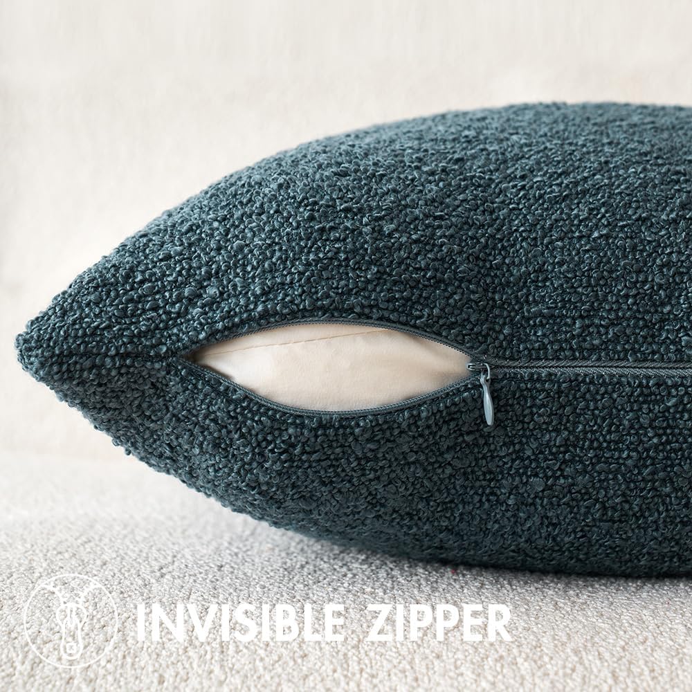 MIULEE 20x20 Inch Decorative Pillow Covers for Couch Bed Set of 2 Textured Boucle Neutral Winter Throw Pillows Dark Blue Accent Solid Cushion Pillowcases Sofa Livingroom Home Decor