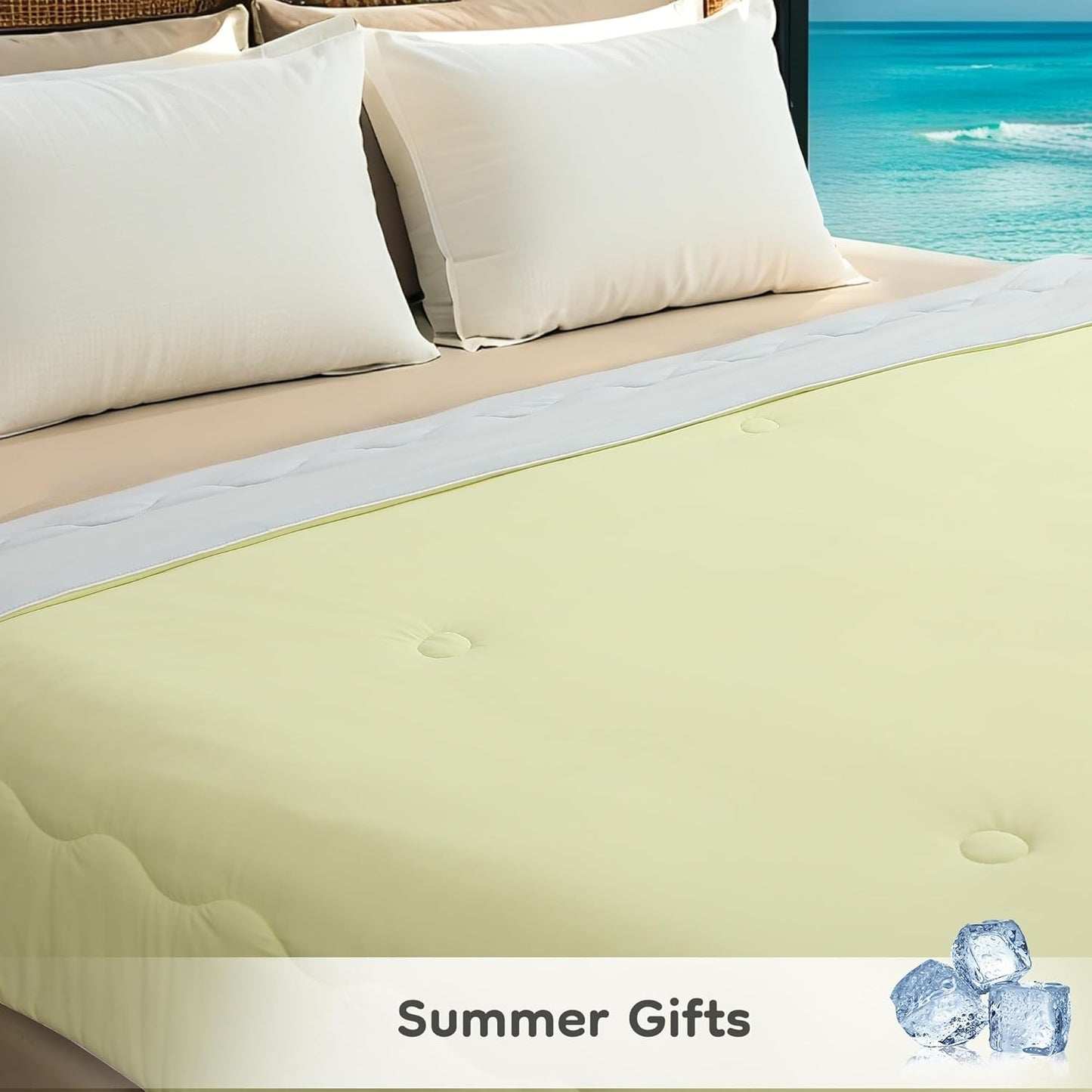 Cooling Blanket Twin Summer Comforter for Hot Sleepers, Silky-Soft & Cool Fiber, Double-Sided Cold Blanket for Night Sweats, Single Size All-Season Comfort, 60" x 80", Yellow & Light Blue