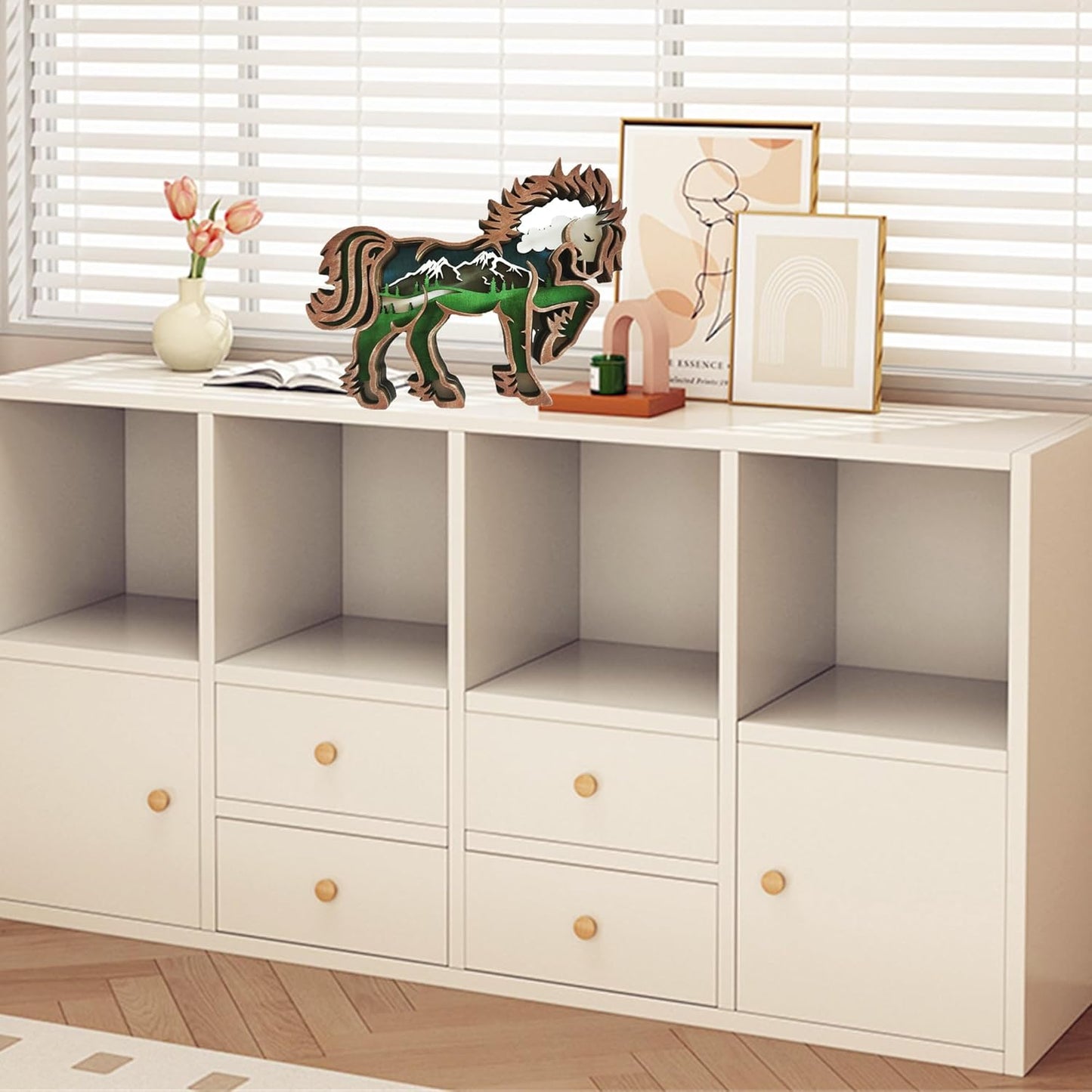 Forest Animal Desk Art Decor Wooden Farmhouse Table Decoration, Cabin Decor, Nursery Decor Mountain Decor for Bedroom Living Room (Horse)