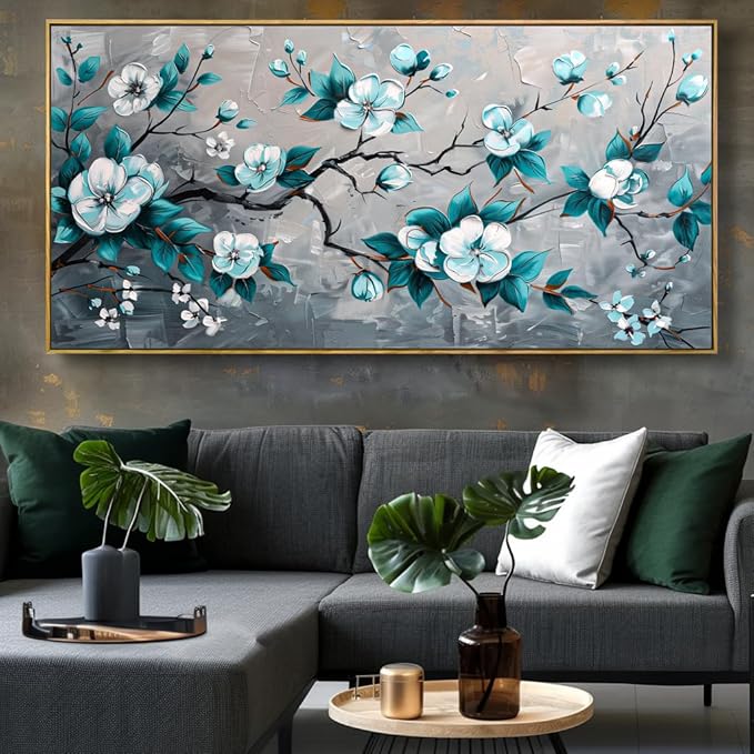 Wall Art Rustic Flowers Wall Decor Nature Wall Art Plum Blossom Canvas Painting for Bedroom Living Room Dining Room Home Office Decor 30"x60" with Framed