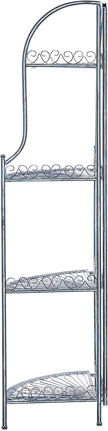 SAFAVIEH PAT5013C Outdoor Collection Abarrane Antique Blue Wrought Iron 4-Tier Corner Shelf