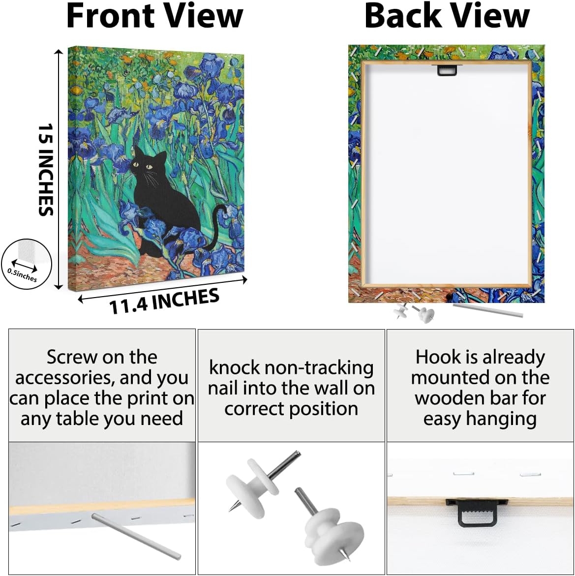 HZMLYDJ Garden Flowers Cat Aesthetic Design Posters Vintage Canvas Wall Art Cute Garden Cat Wall Art for Room Bedroom Living Room Bathroom Decor, Trendy Paintings Aesthetic Cats Lovers Decoration