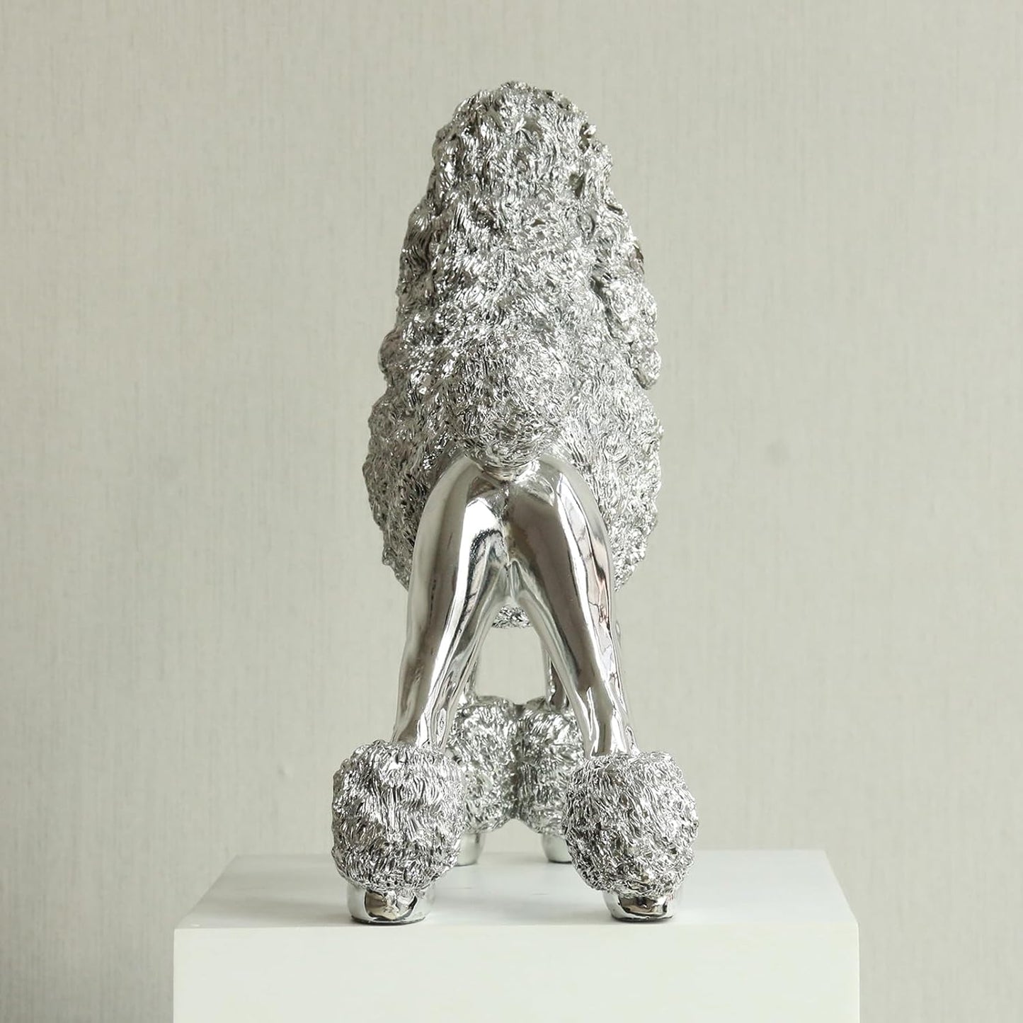 Lukitas Standing Sliver Poodle Sculpture Decor, Decorative Dog Statue, Animal Ornament for Garden Home, Resin 10''