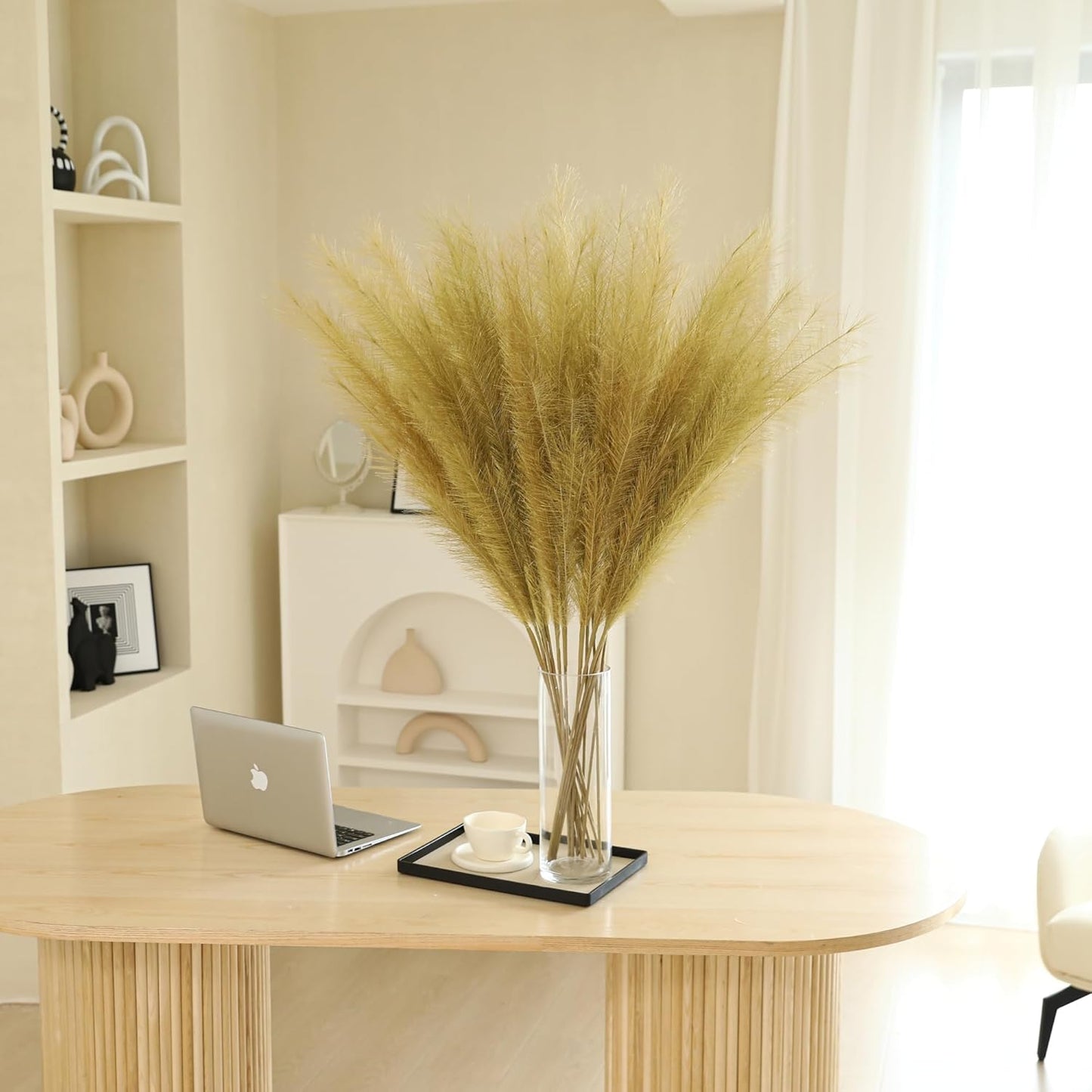 Gold Pampas Grass Decor - 45-Inch Set of 8 | Faux Tall Pampas Grass Soft and Fluffy | Perfect for Wedding Centerpieces, Great Gatsby Party Decorations and Glam Room Decor